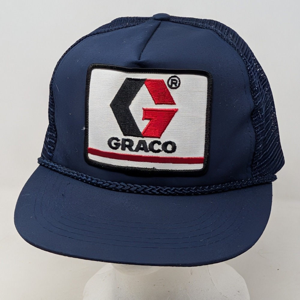 Gold Medal Headwear Graco Logo Navy Blue Mesh Snapback Trucker Hat Cap Vintage